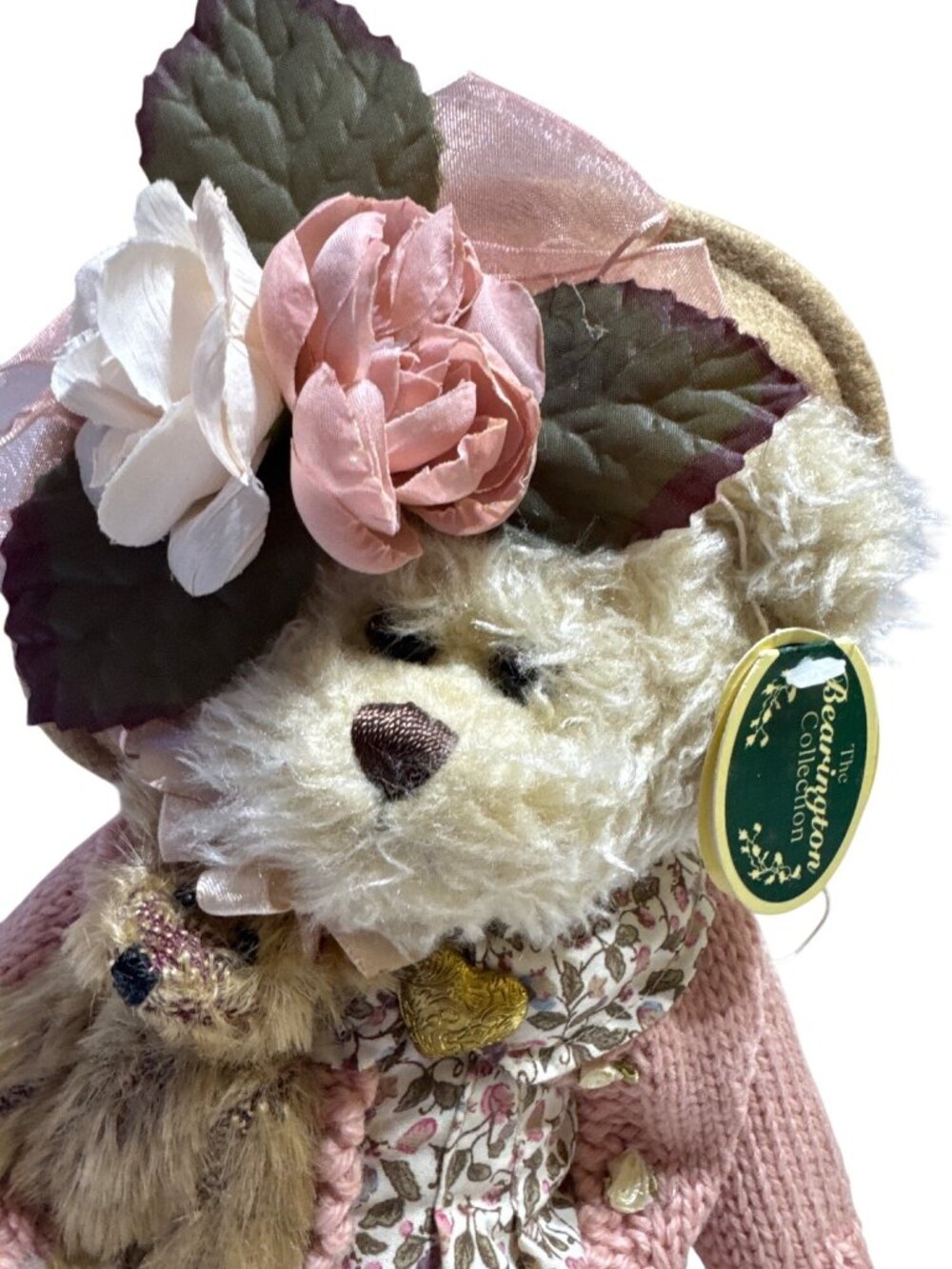 Bearington Collection Daisy & Belle Plush Teddy Bear Floral Dress Pink Sweater D